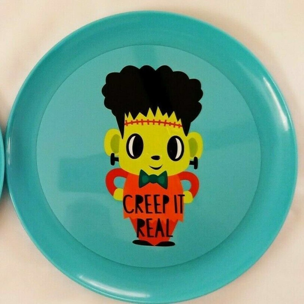 Halloween Plate Round 9" Blue Monster Creep It Real Cute Kids Holiday Plastic